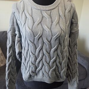 Pink Rose Cable Knit Sweater - Light Sage
